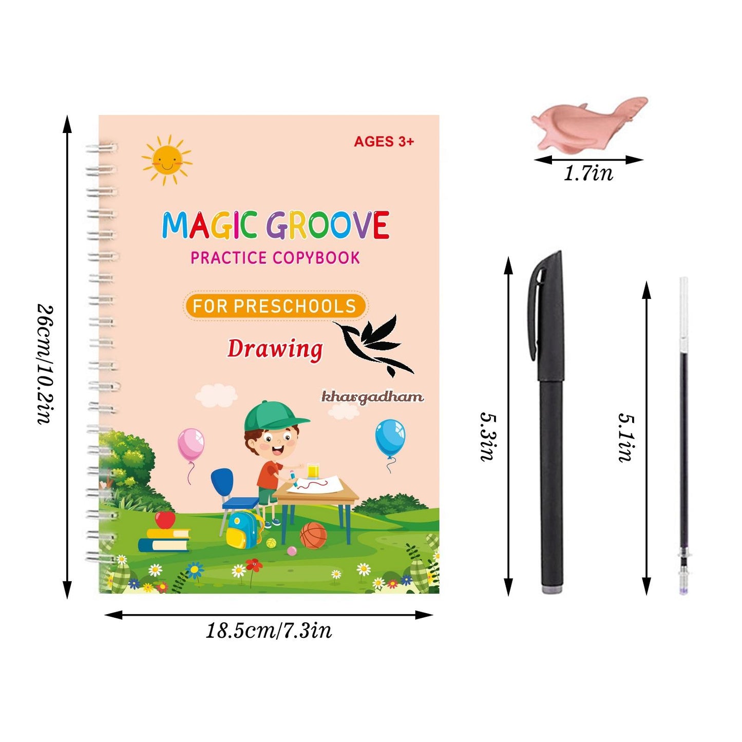 Grabitme Magic Practice Copybook (4 Book + 1 Pen + 10 Refill + 1 Eraser)