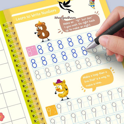 Grabitme Magic Practice Copybook (4 Book + 1 Pen + 10 Refill + 1 Eraser)