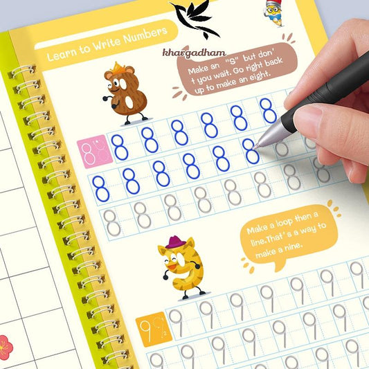 Grabitme Magic Practice Copybook (4 Book + 1 Pen + 10 Refill + 1 Eraser)