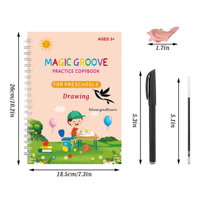 Grabitme Magic Practice Copybook (4 Book + 1 Pen + 10 Refill + 1 Eraser)